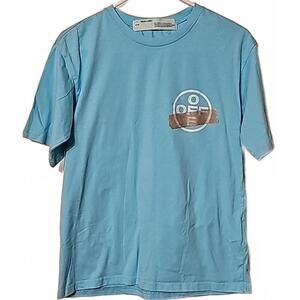 Off-White Virgil Abloh Men’s Slim Fit Tape Arrows T-Shirt in Blue Taupe White Sm